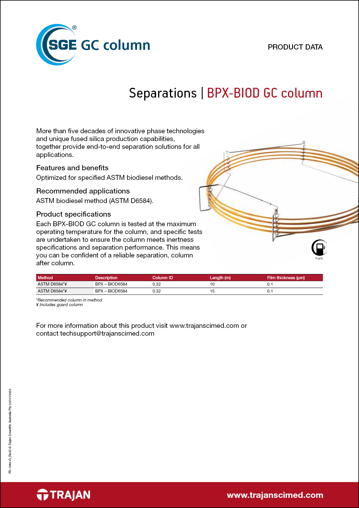 Product Data Sheet - BPX-BIOD GC columns