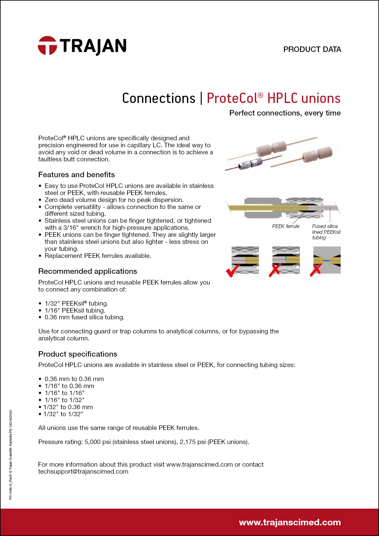 Product Data Sheet - ProteCol® HPLC unions
