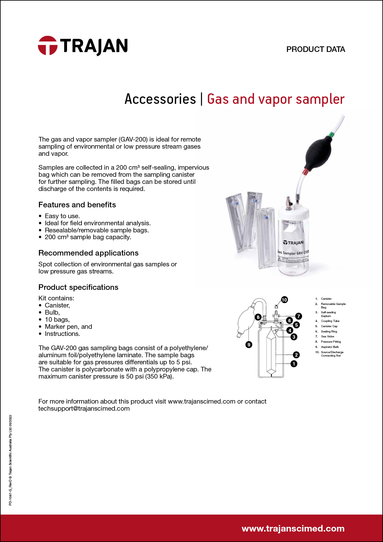 Product Data Sheet - Gas and vapor sampler