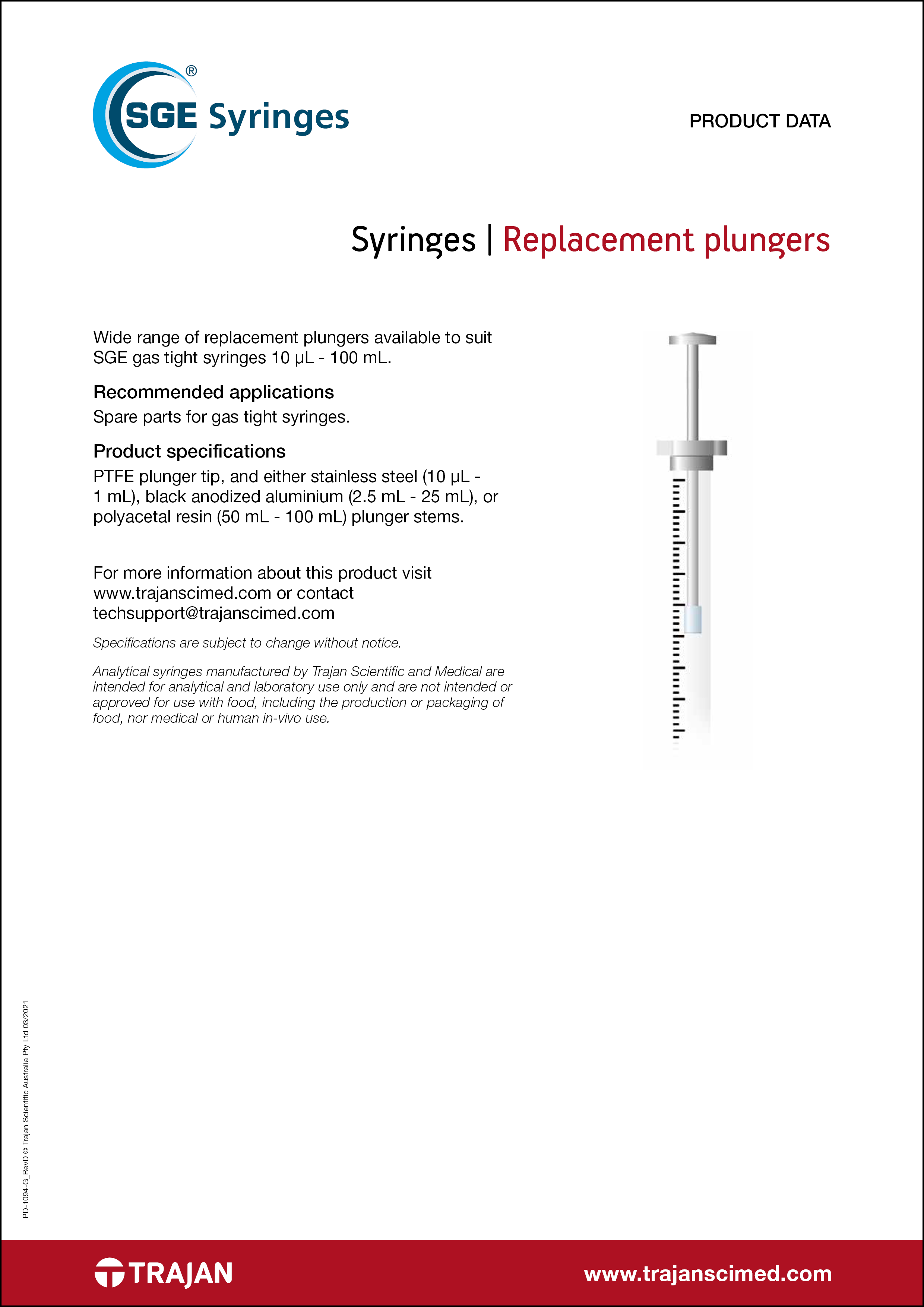 Product Data Sheet - Replacement plungers