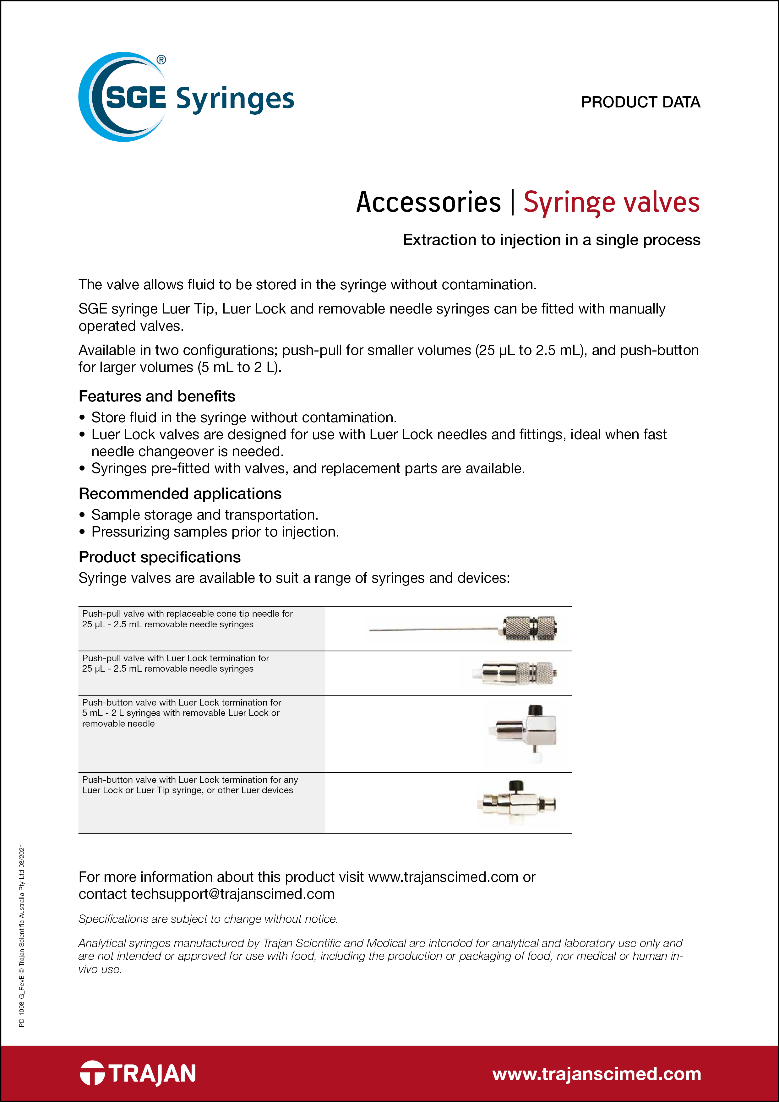 Product Data Sheet - Syringe valves