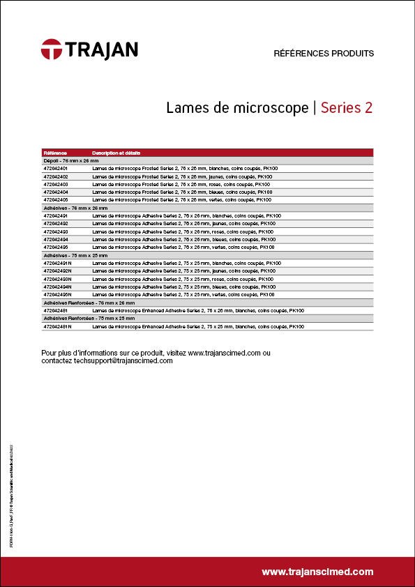 Part Number List - Series 2 microscope slides (French)