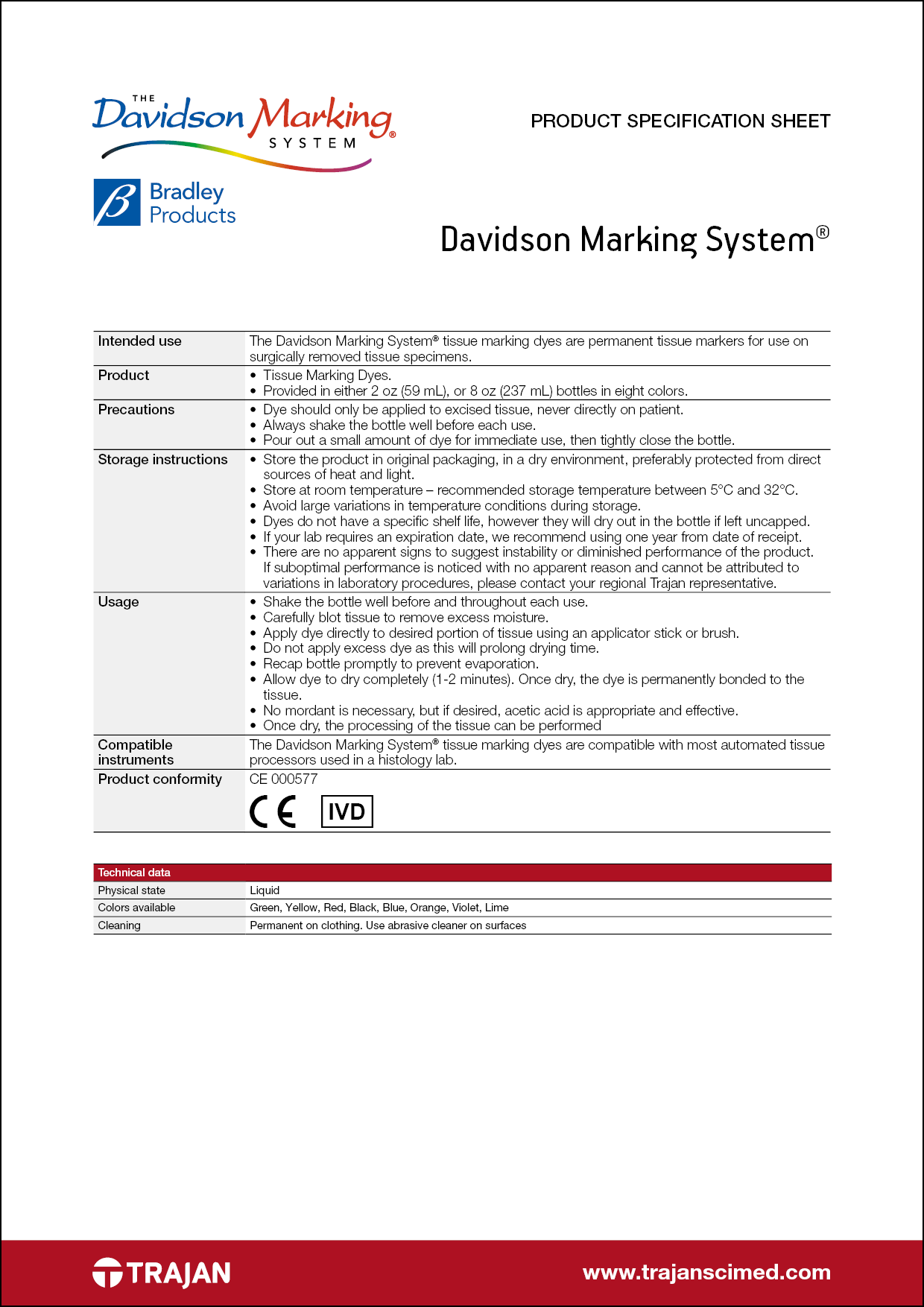 Product Specification Sheet - Davidson Marking System